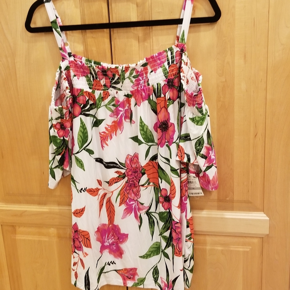 INC Floral Cold Shoulder Blouse Top SZ 1X NWT